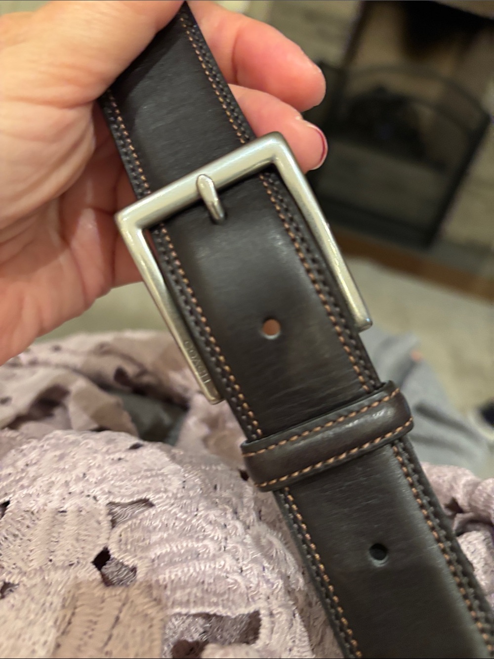 Coach Dark Brown Leather Men's Belt with Contrast Stitching